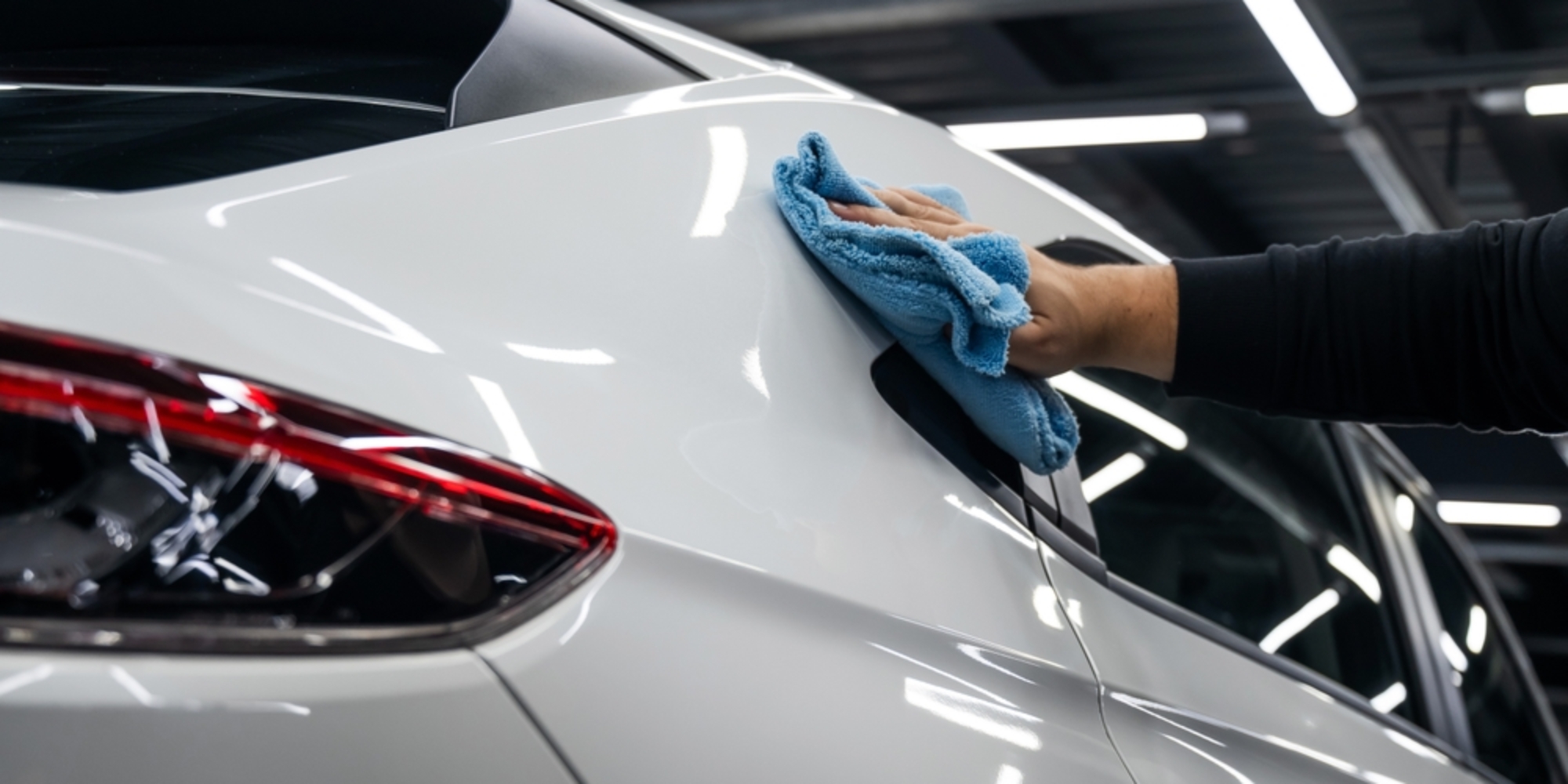 A,Mechanic,Wipes,The,Body,Of,A,White,Car,With